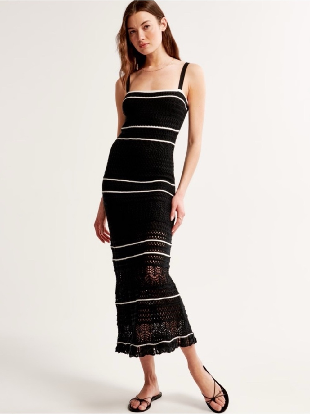 Abercrombie Crochet-Style Maxi Dress Black XS NWT